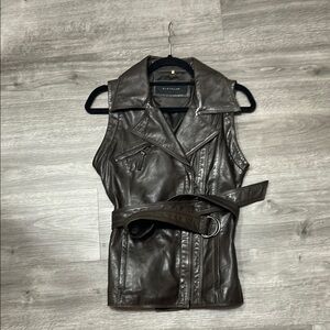 Elie Tahari brown lamb leather Moto Vest with Belted Waist